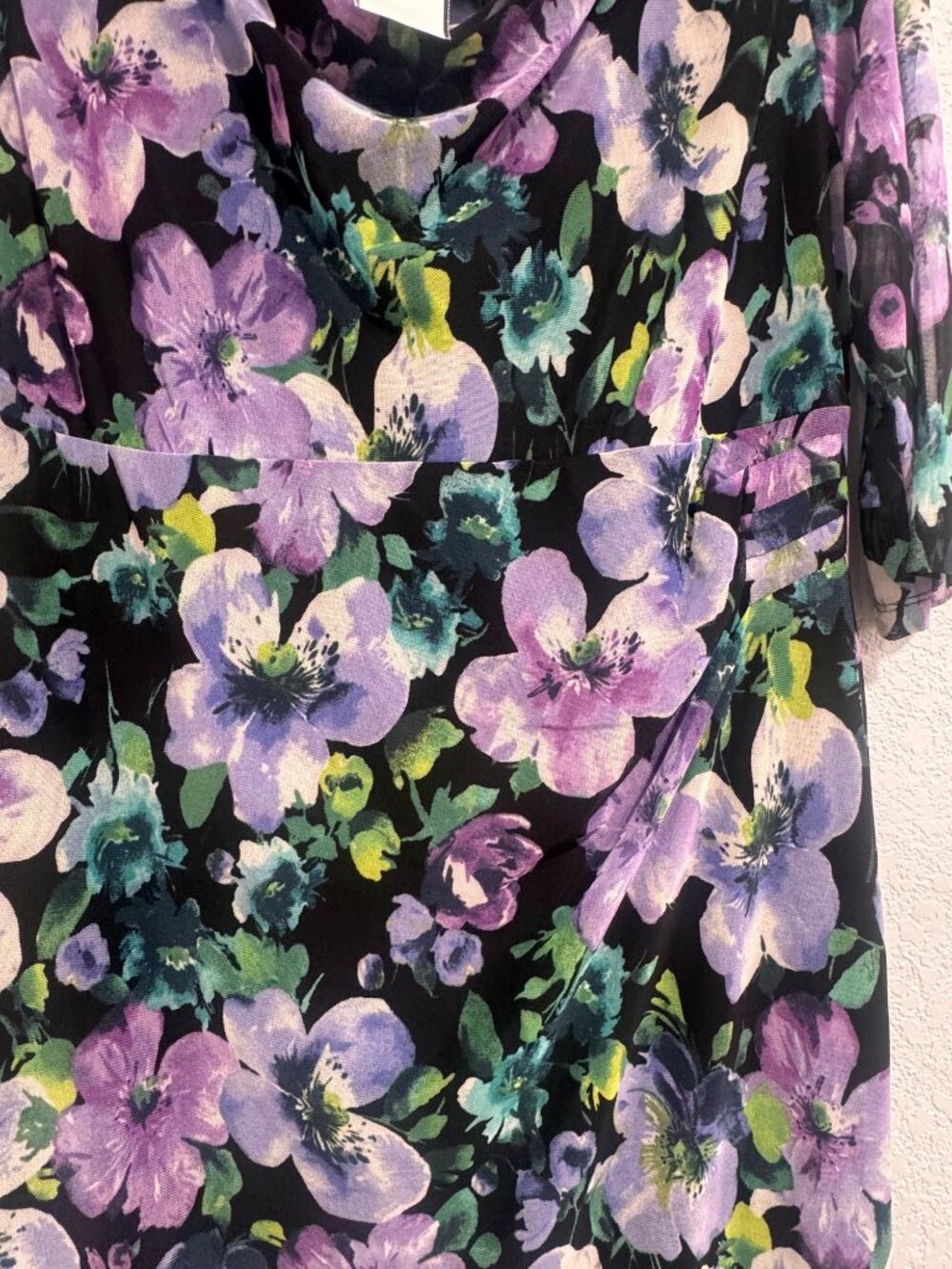 Floral Black & Purple Cowl Neck Dress 3/4 Sleeve Chiffon Size 14W - Picture 6 of 7